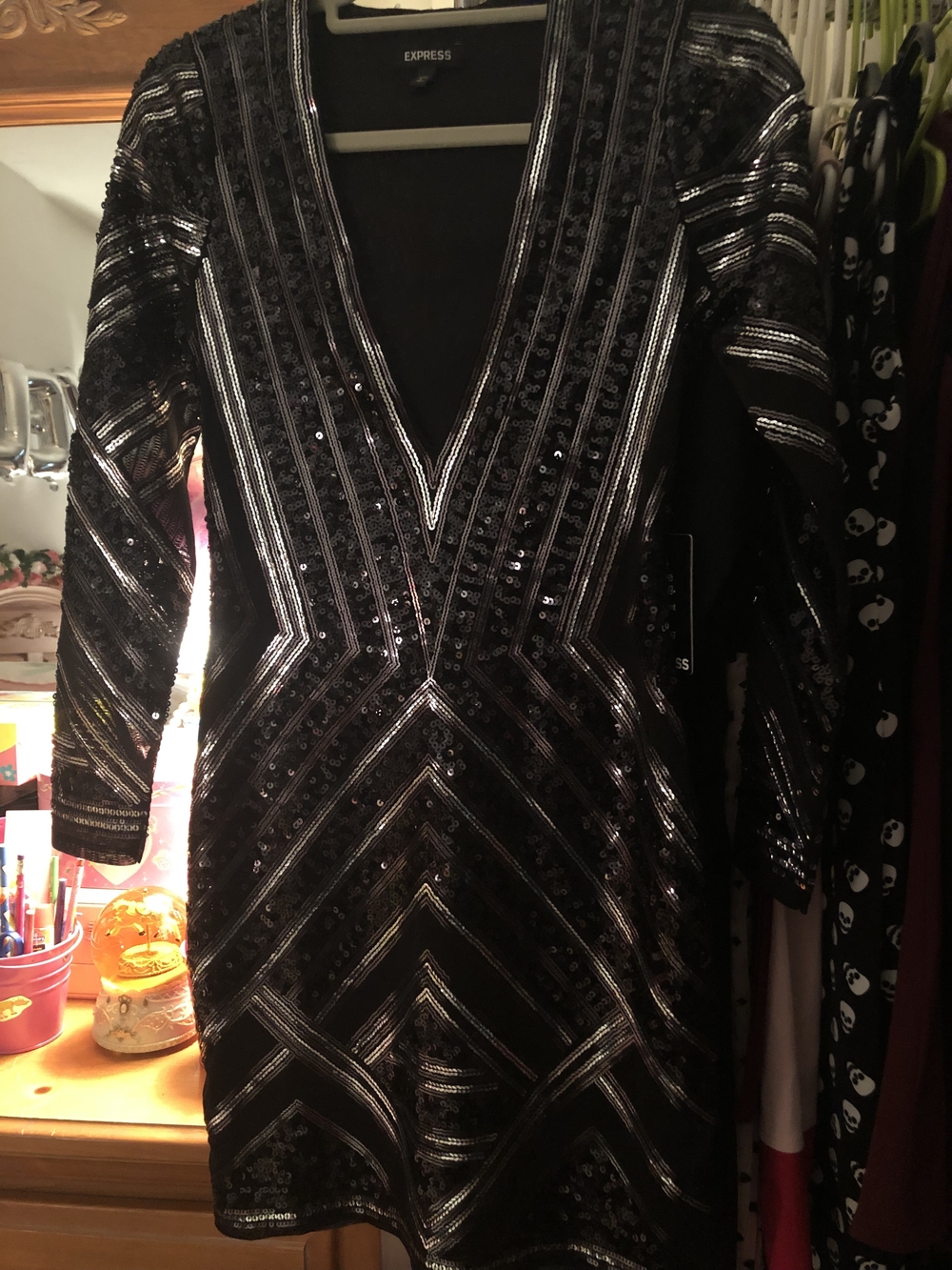Express Black Sequin V-Neck Cocktail Dress